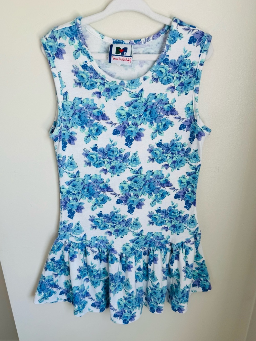 Diane Von Furstenburg 1980s Vintage Blue Floral Top Size 10